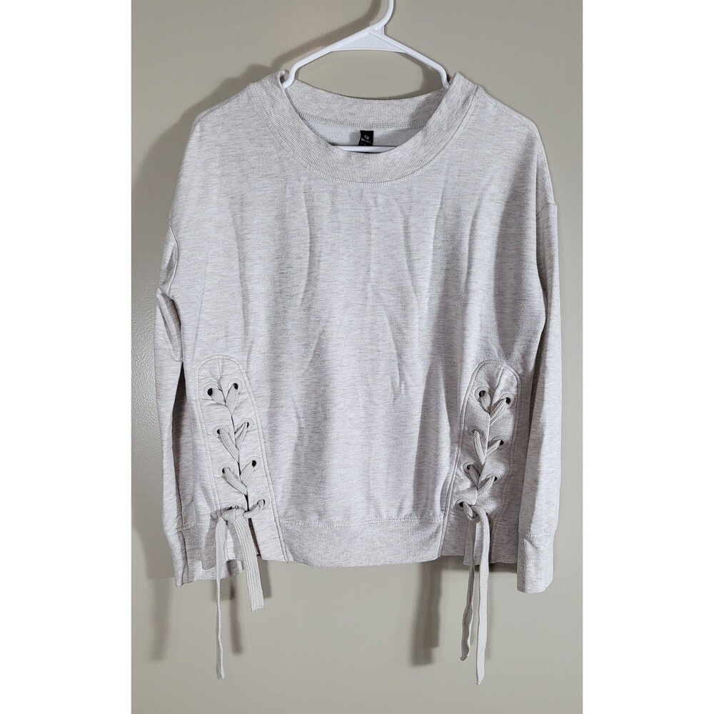 90 Degree By Reflex S Gray Lace Up Sweatshirt Athleisure Streetwear Pullover Top